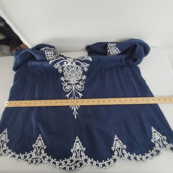 Charter Club 100% Linen Top Size 2X Embroidered Flowy Loose Kimono Sleeve Blouse - Picture 7 of 12